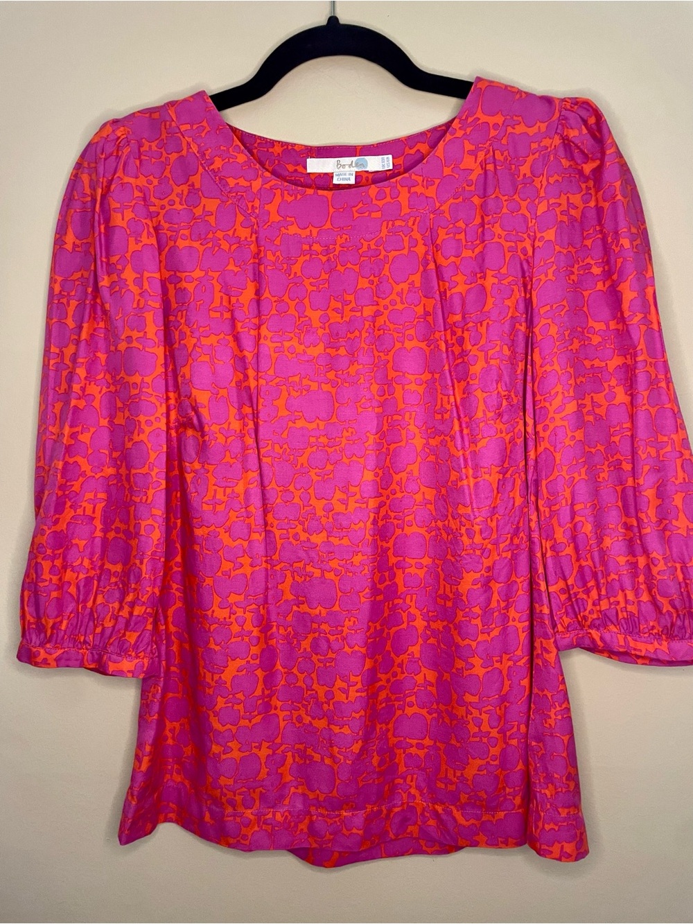 Boden Silk Fuchsia Tangerine Orange Mod Abstract Tunic Top Blouse US 6